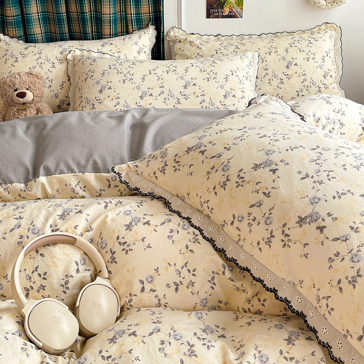 91家纺网 家纺一手货源 找家纺 金梦拉家纺 2026春夏新款古法水洗棉花边系列四件套 花边-恋栀