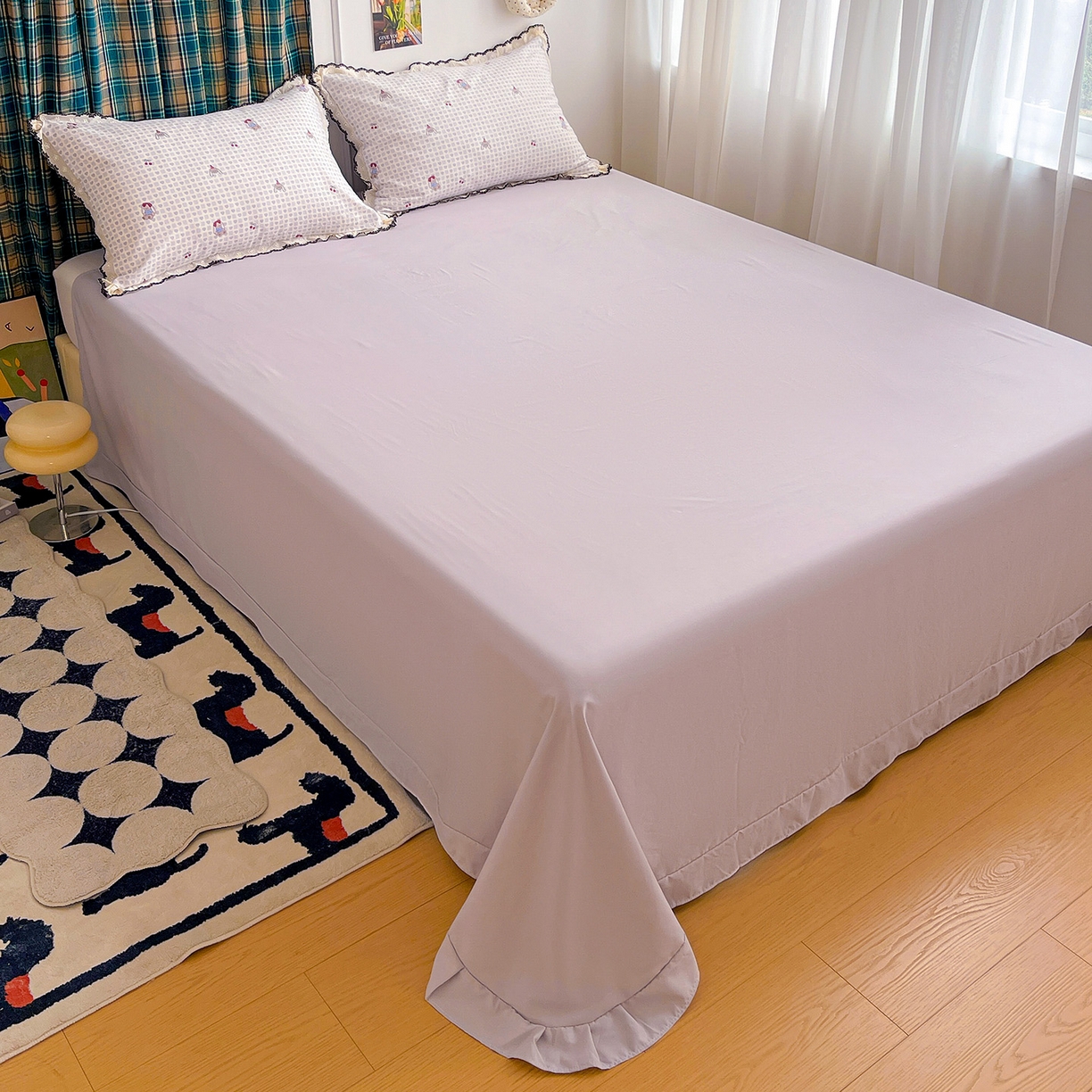 91家纺网 家纺一手货源 找家纺 金梦拉家纺 2026春夏新款古法水洗棉花边系列四件套 花边-玩偶兔