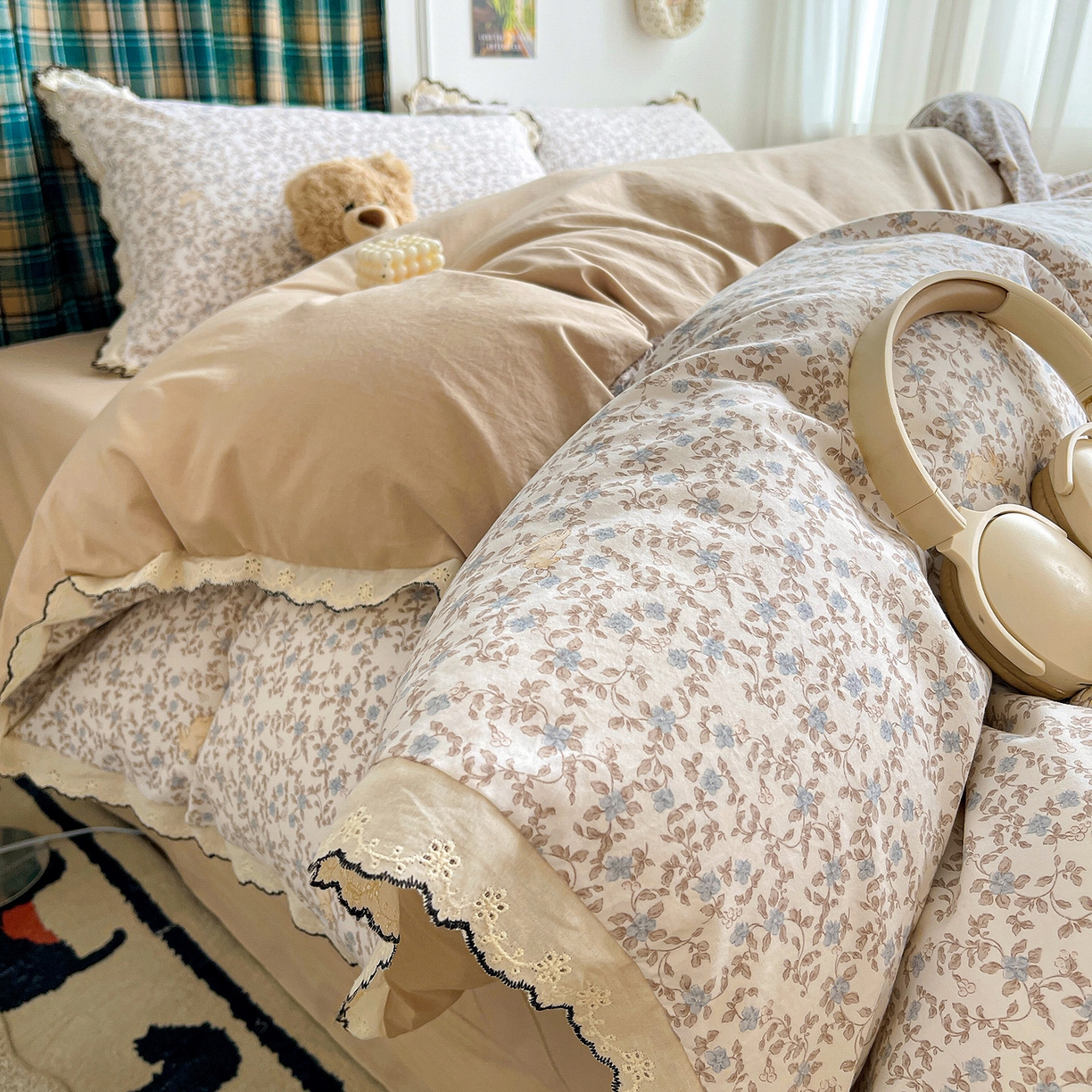 91家纺网 家纺一手货源 找家纺 金梦拉家纺 2026春夏新款古法水洗棉花边系列四件套 花边-锦瑟