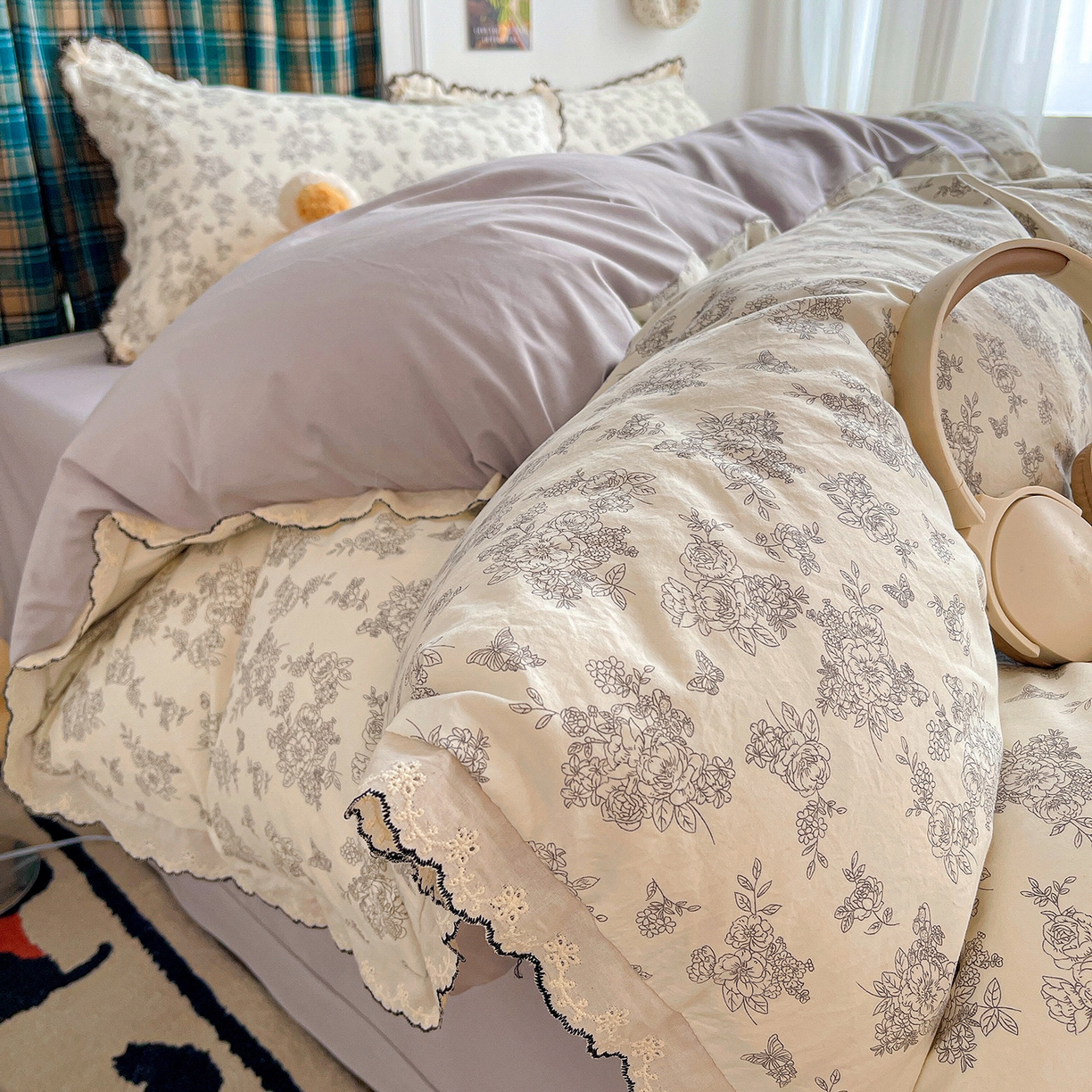 91家纺网 家纺一手货源 找家纺 金梦拉家纺 2026春夏新款古法水洗棉花边系列四件套 花边-素卉