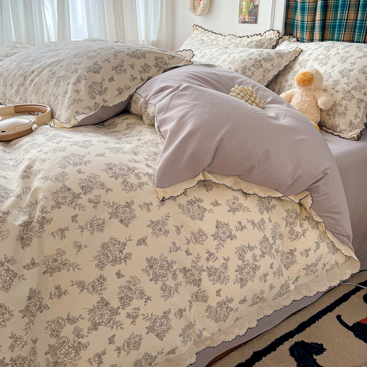 91家纺网 家纺一手货源 找家纺 金梦拉家纺 2026春夏新款古法水洗棉花边系列四件套 花边-素卉