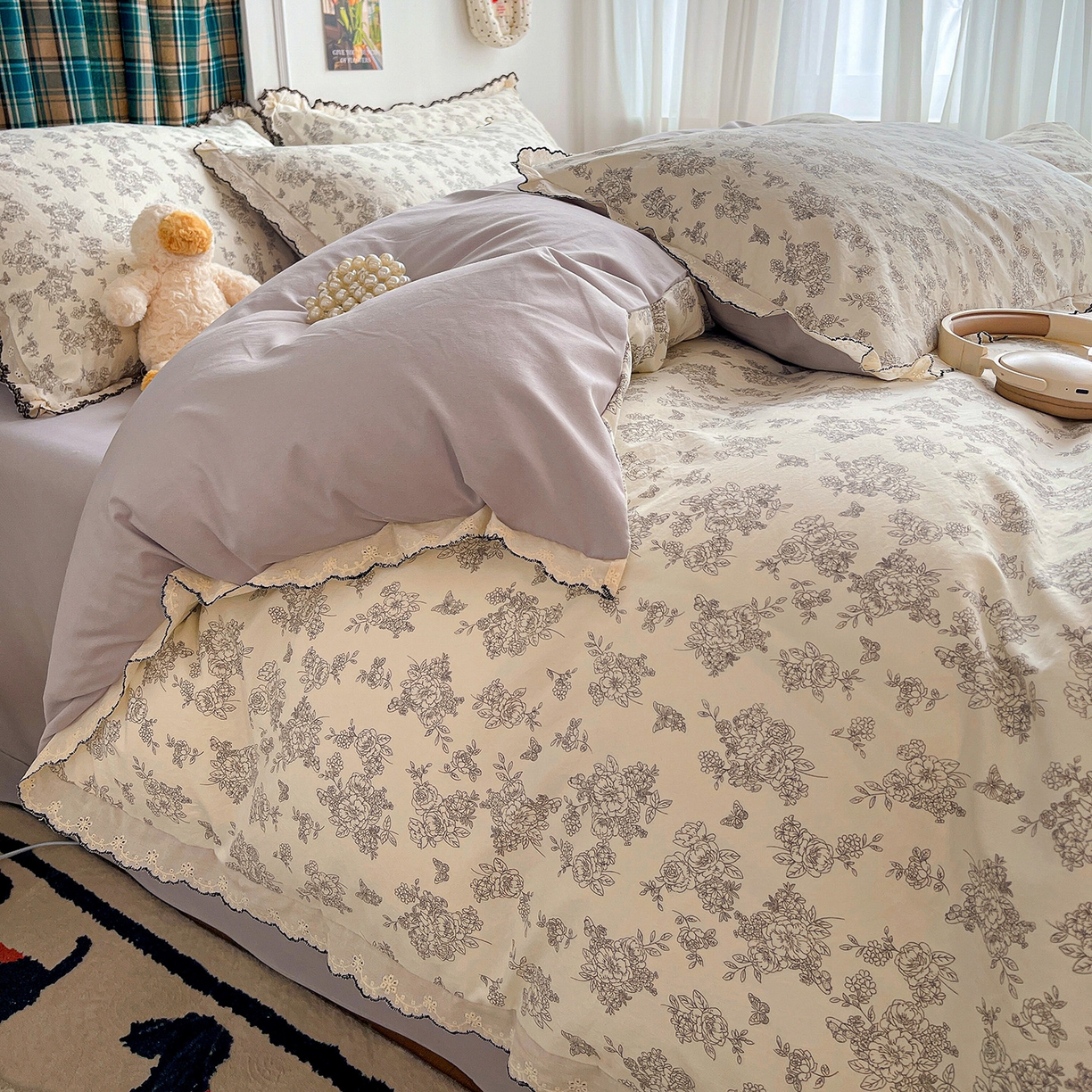 91家纺网 家纺一手货源 找家纺 金梦拉家纺 2026春夏新款古法水洗棉花边系列四件套 花边-素卉