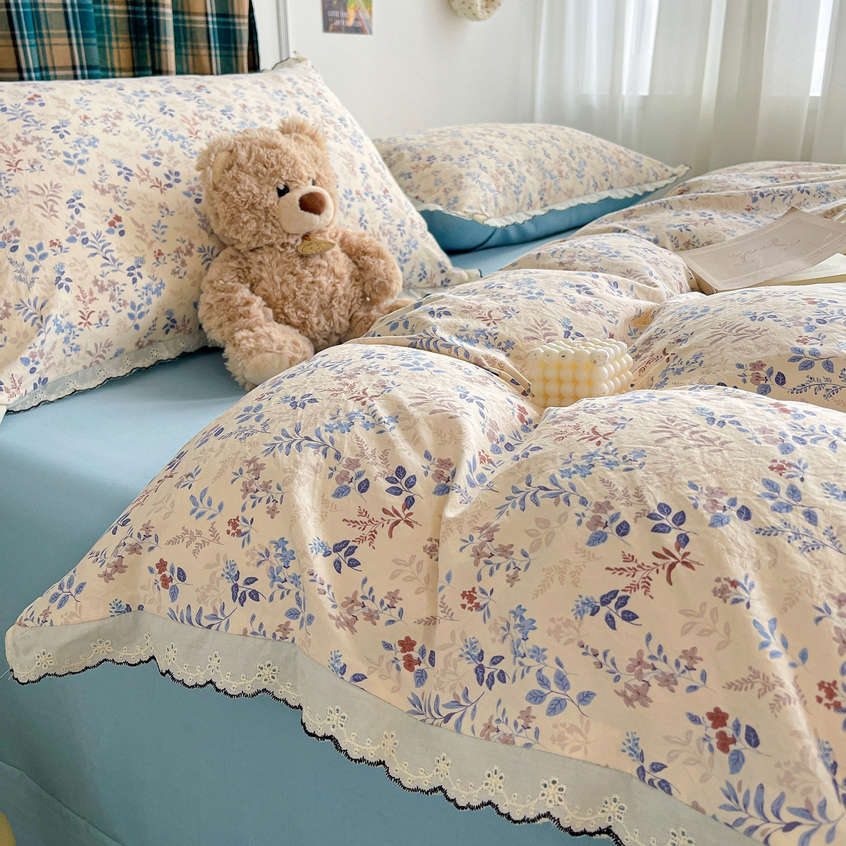 91家纺网 家纺一手货源 找家纺 金梦拉家纺 2026春夏新款古法水洗棉花边系列四件套 花边-兰茵