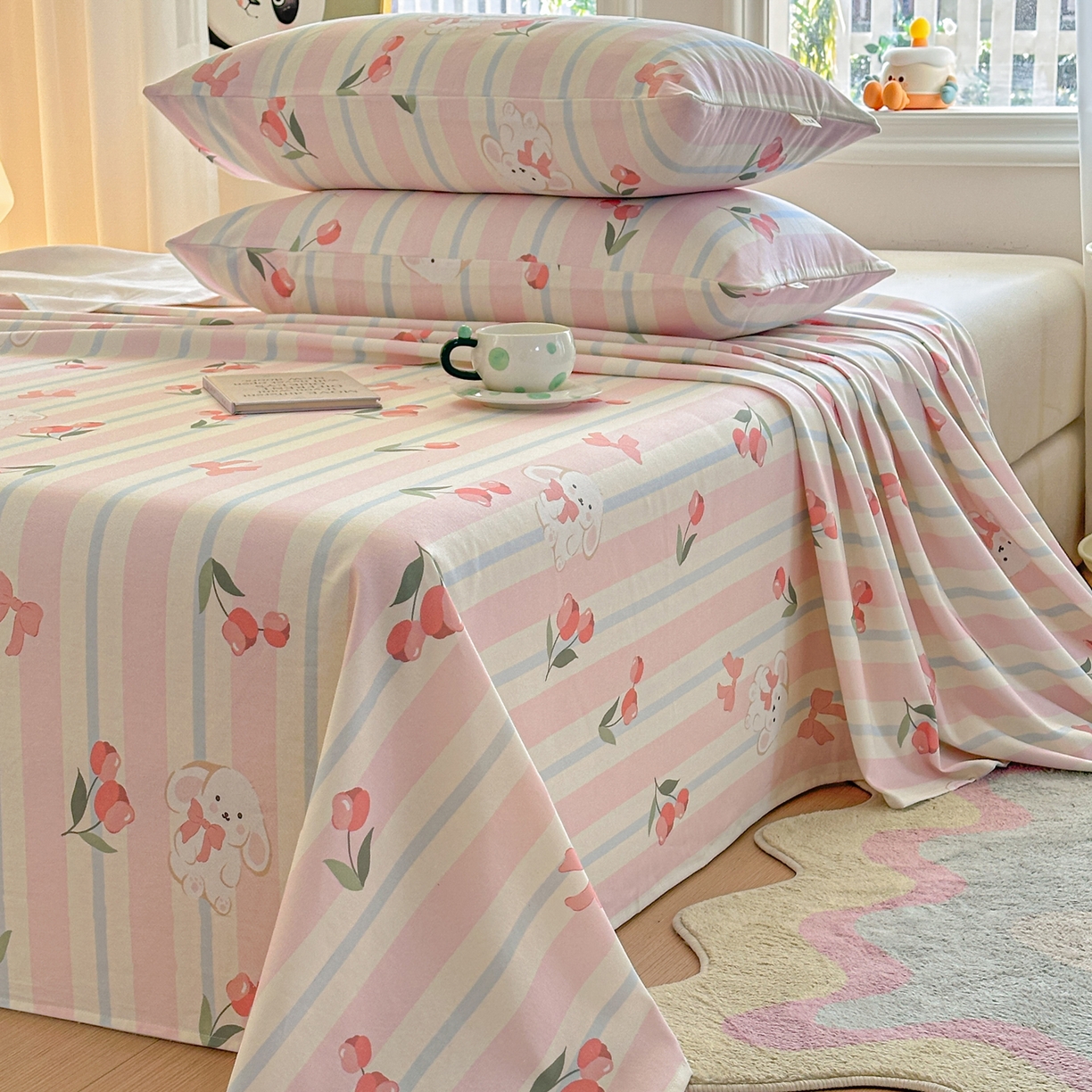 91家纺网 家纺一手货源 找家纺 莱登卡奴 2026新款A类100%全棉纯棉老粗布单床单系列 冰淇淋