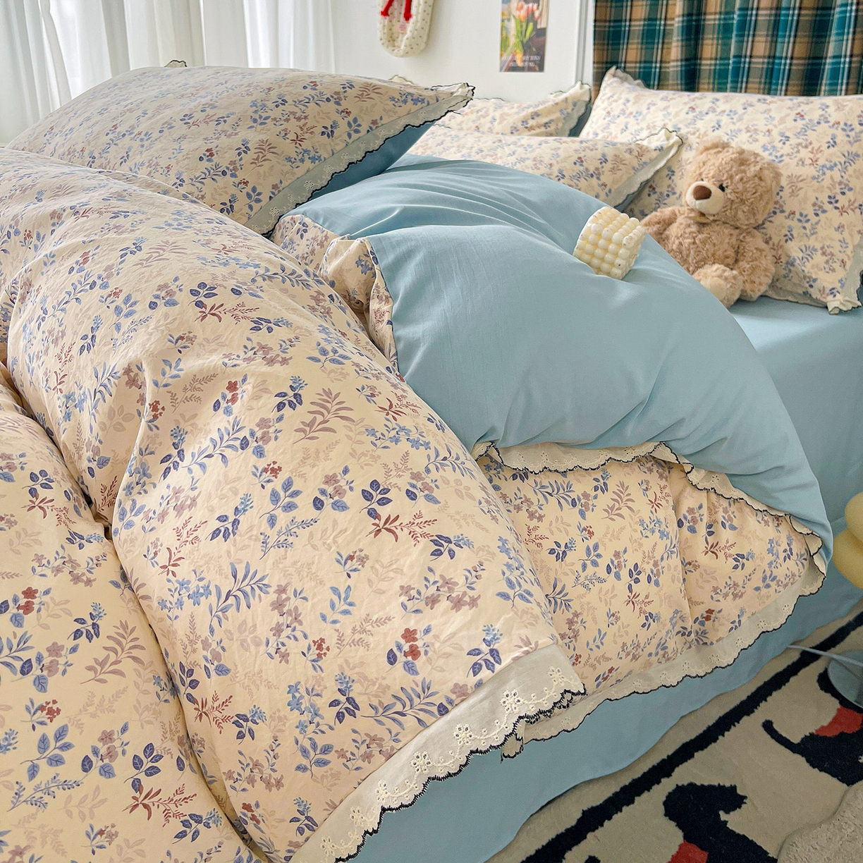 金梦拉家纺 2026春夏新款古法水洗棉花边系列四件套 花边-兰茵