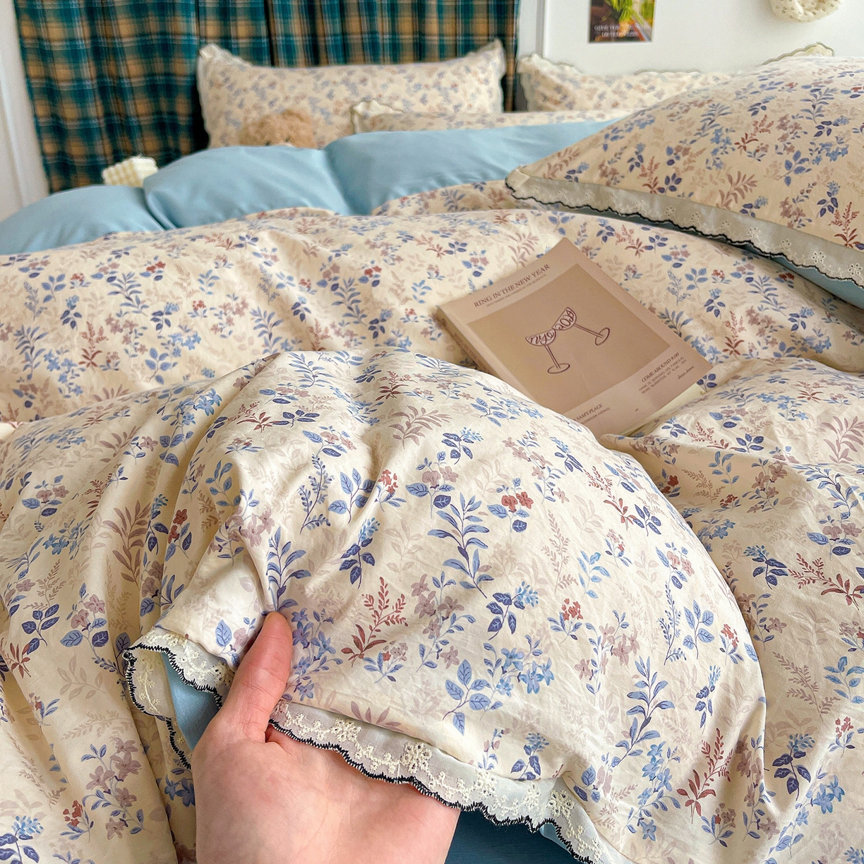 91家纺网 家纺一手货源 找家纺 金梦拉家纺 2026春夏新款古法水洗棉花边系列四件套 花边-兰茵