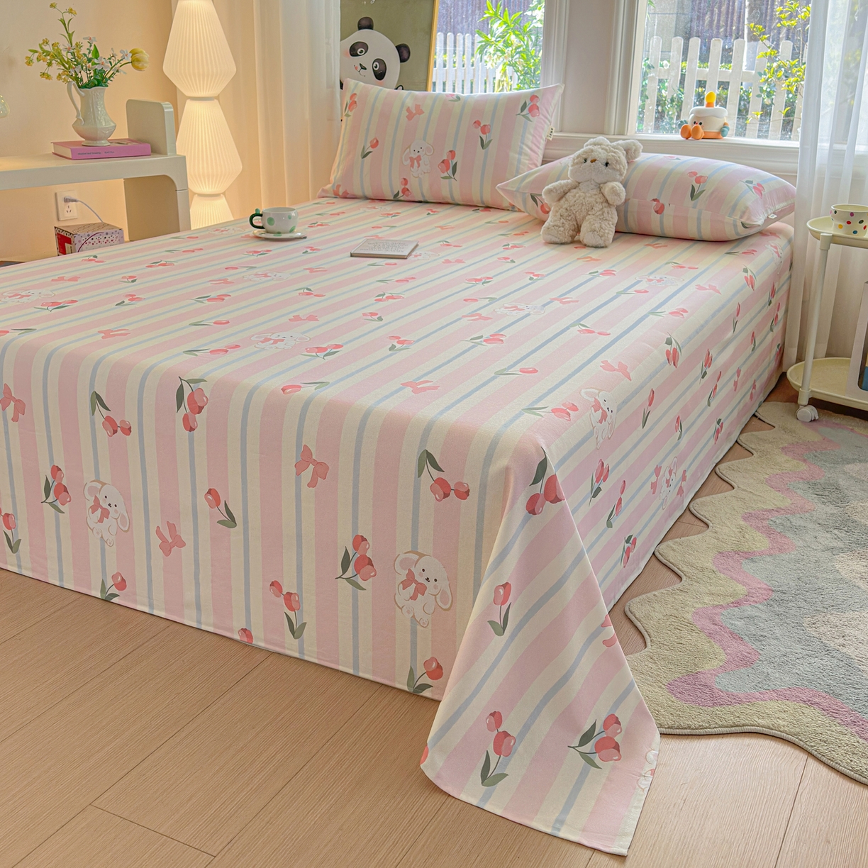 91家纺网 家纺一手货源 找家纺 莱登卡奴 2026新款A类100%全棉纯棉老粗布单床单系列 冰淇淋