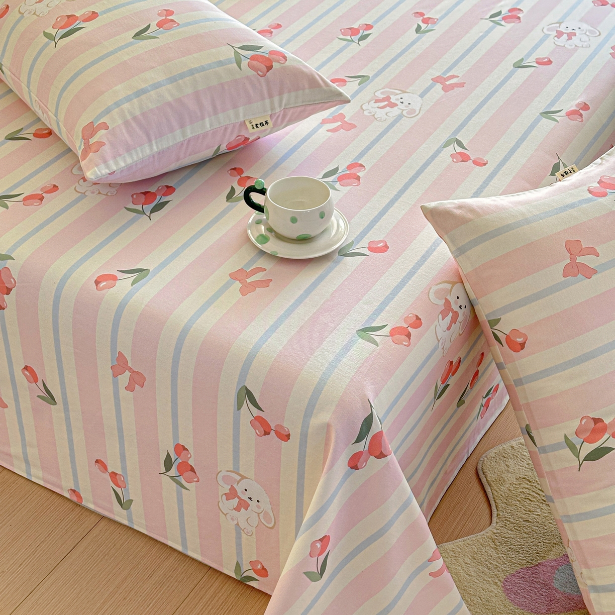 91家纺网 家纺一手货源 找家纺 莱登卡奴 2026新款A类100%全棉纯棉老粗布单床单系列 冰淇淋