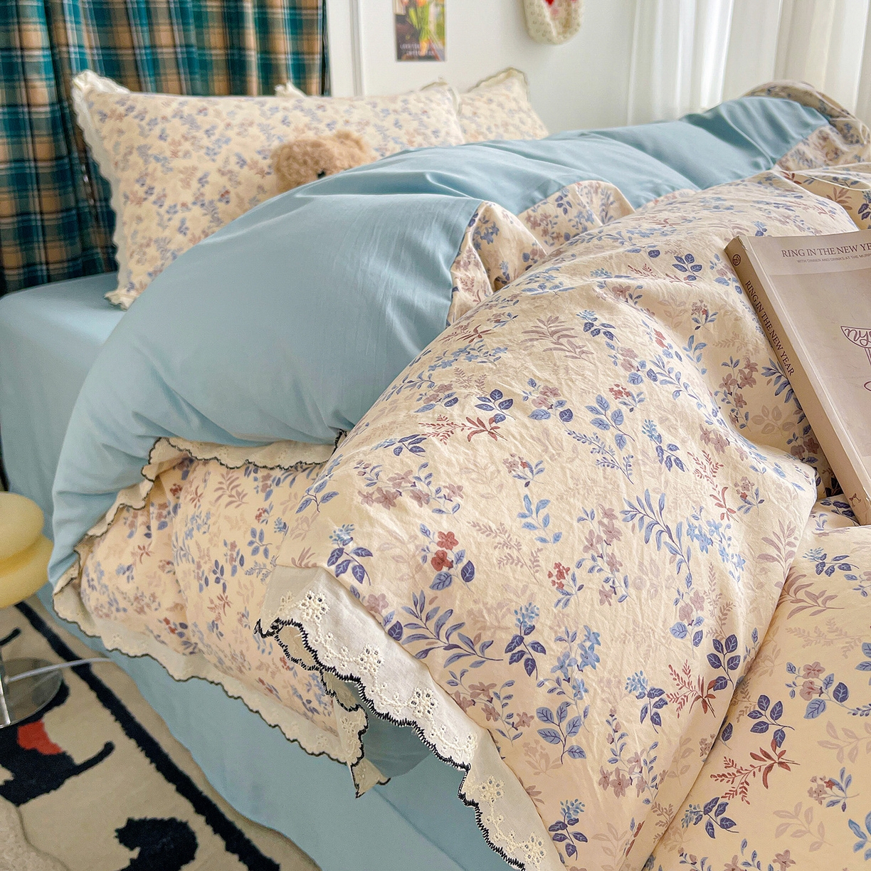 91家纺网 家纺一手货源 找家纺 金梦拉家纺 2026春夏新款古法水洗棉花边系列四件套 花边-兰茵