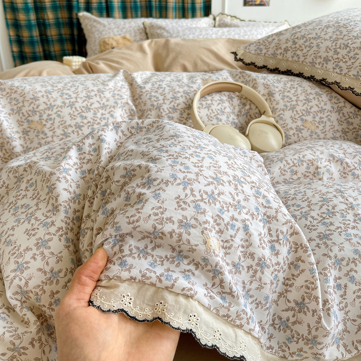 91家纺网 家纺一手货源 找家纺 金梦拉家纺 2026春夏新款古法水洗棉花边系列四件套 花边-锦瑟