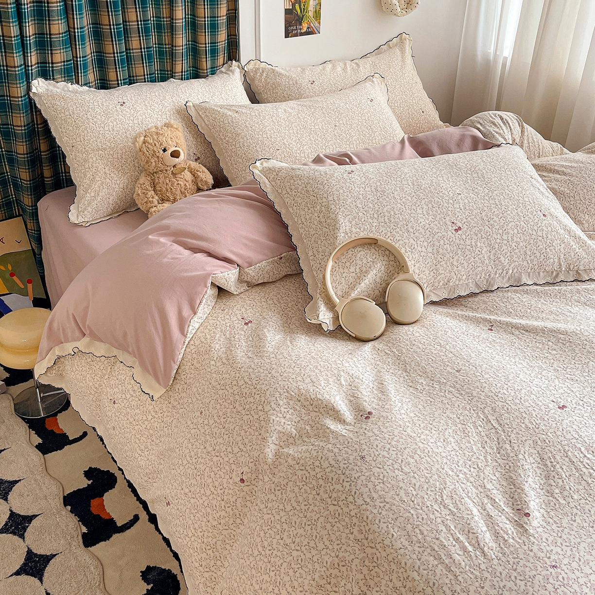 91家纺网 家纺一手货源 找家纺 金梦拉家纺 2026春夏新款古法水洗棉花边系列四件套 花边-春满园