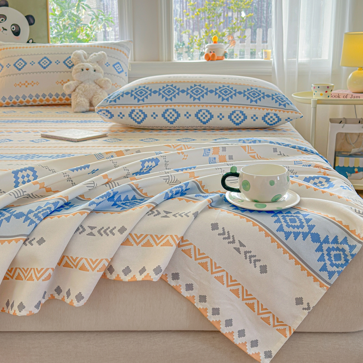 91家纺网 家纺一手货源 找家纺 莱登卡奴 2026新款A类100%全棉纯棉老粗布单床单系列 花田初夏蓝