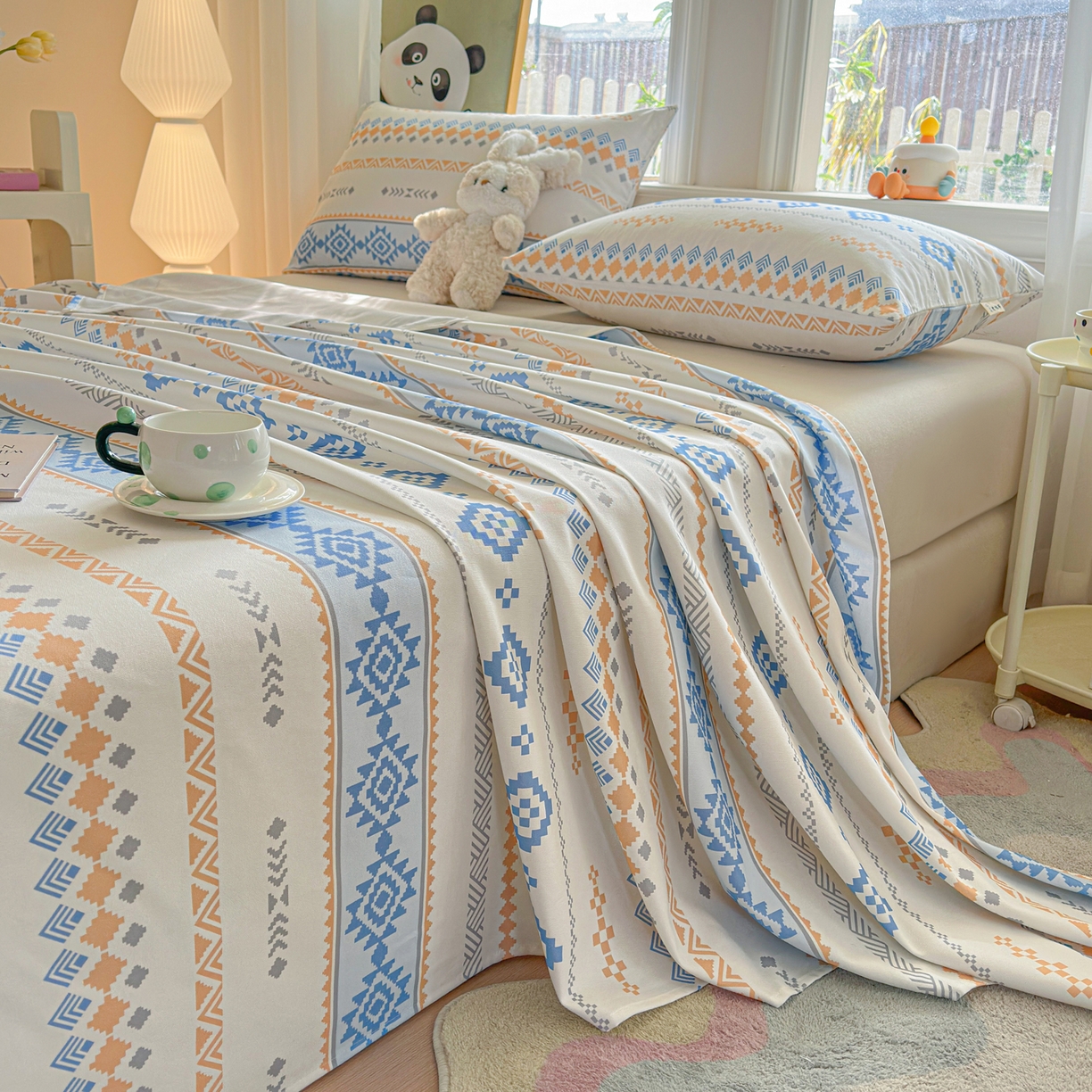 91家纺网 家纺一手货源 找家纺 莱登卡奴 2026新款A类100%全棉纯棉老粗布单床单系列 花田初夏蓝