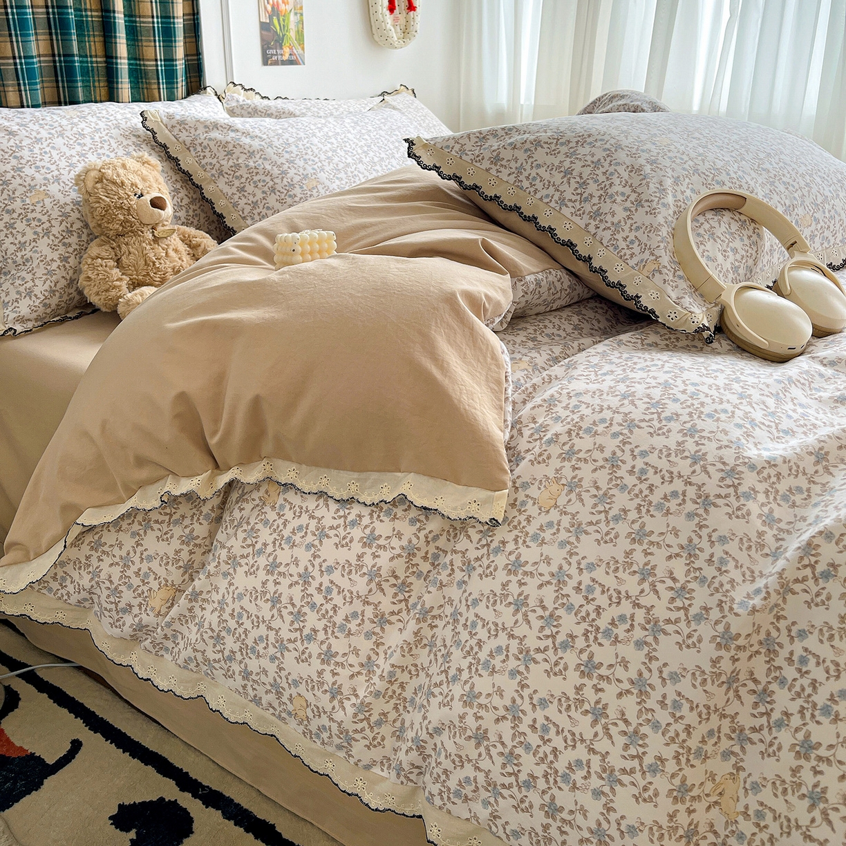 91家纺网 家纺一手货源 找家纺 金梦拉家纺 2026春夏新款古法水洗棉花边系列四件套 花边-锦瑟