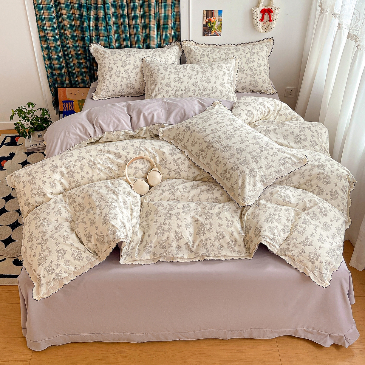 91家纺网 家纺一手货源 找家纺 金梦拉家纺 2026春夏新款古法水洗棉花边系列四件套 花边-素卉