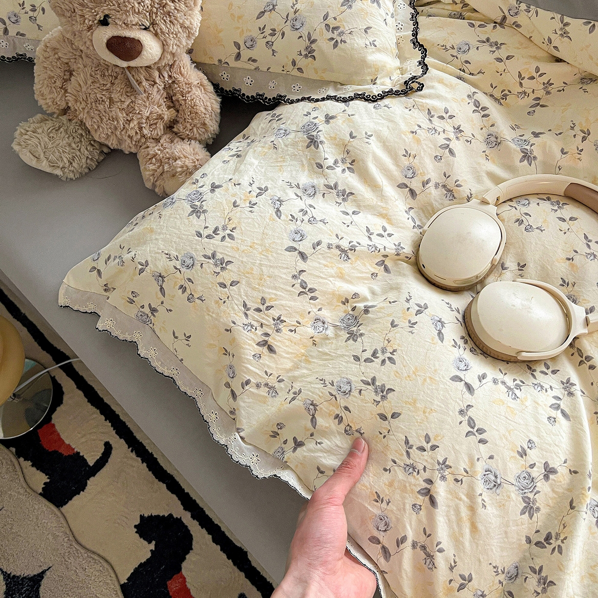 91家纺网 家纺一手货源 找家纺 金梦拉家纺 2026春夏新款古法水洗棉花边系列四件套 花边-恋栀