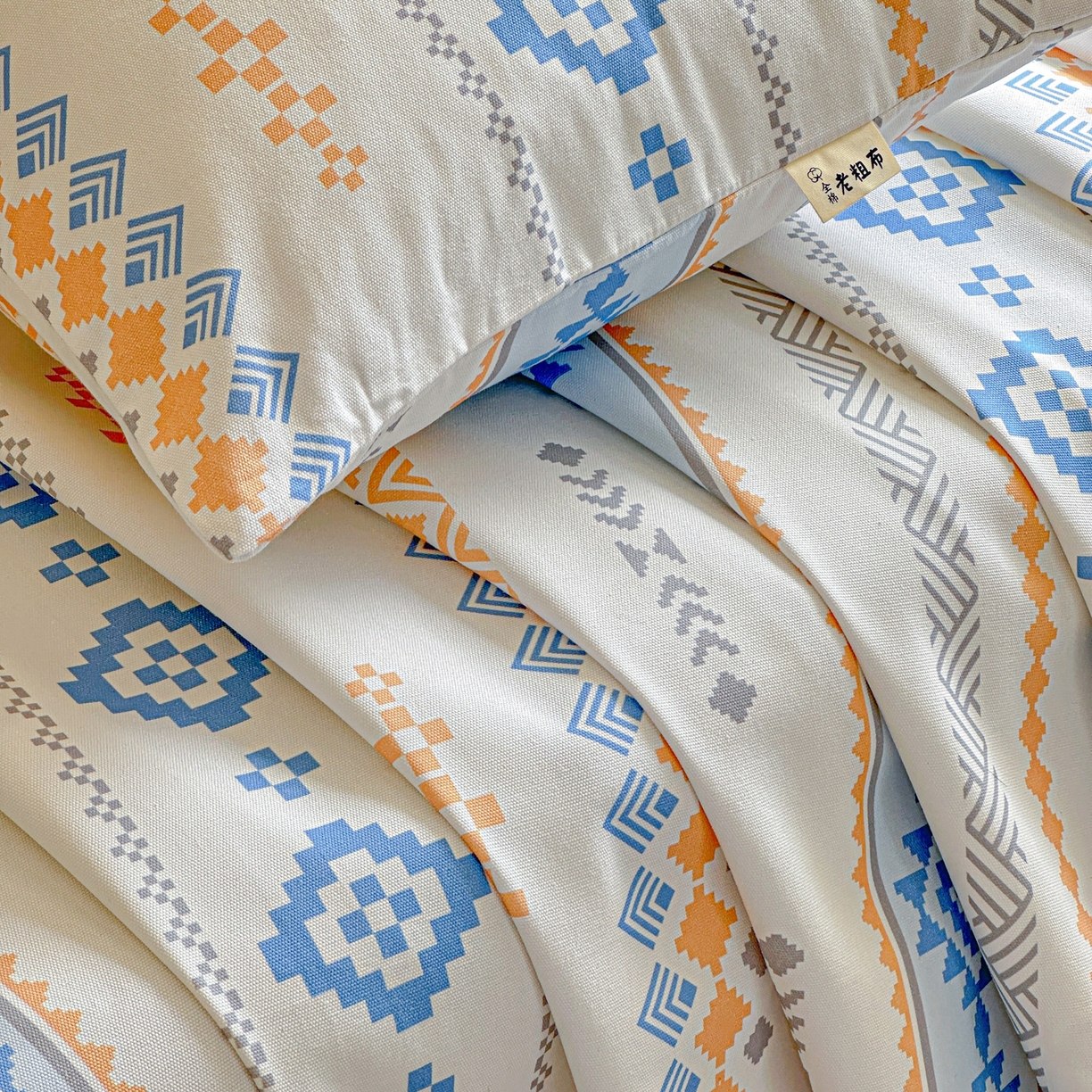 91家纺网 家纺一手货源 找家纺 莱登卡奴 2026新款A类100%全棉纯棉老粗布单床单系列 花田初夏蓝