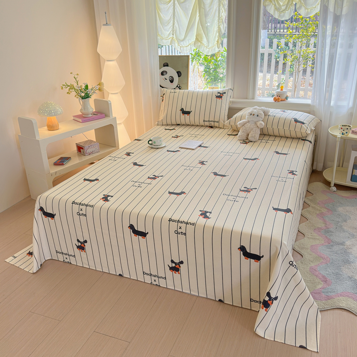 91家纺网 家纺一手货源 找家纺 莱登卡奴 2026新款A类100%全棉纯棉老粗布单床单系列 腊肠犬