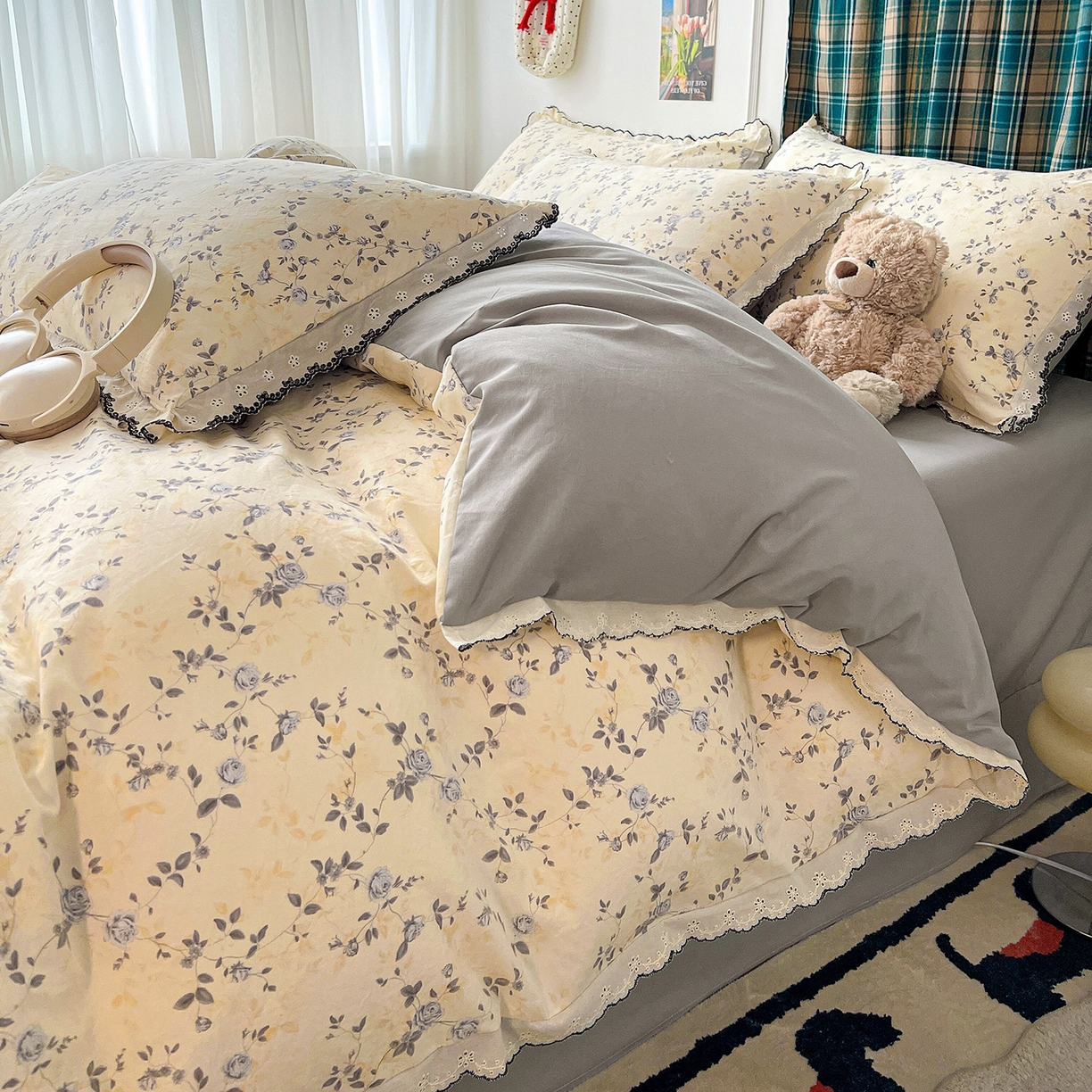 91家纺网 家纺一手货源 找家纺 金梦拉家纺 2026春夏新款古法水洗棉花边系列四件套 花边-恋栀