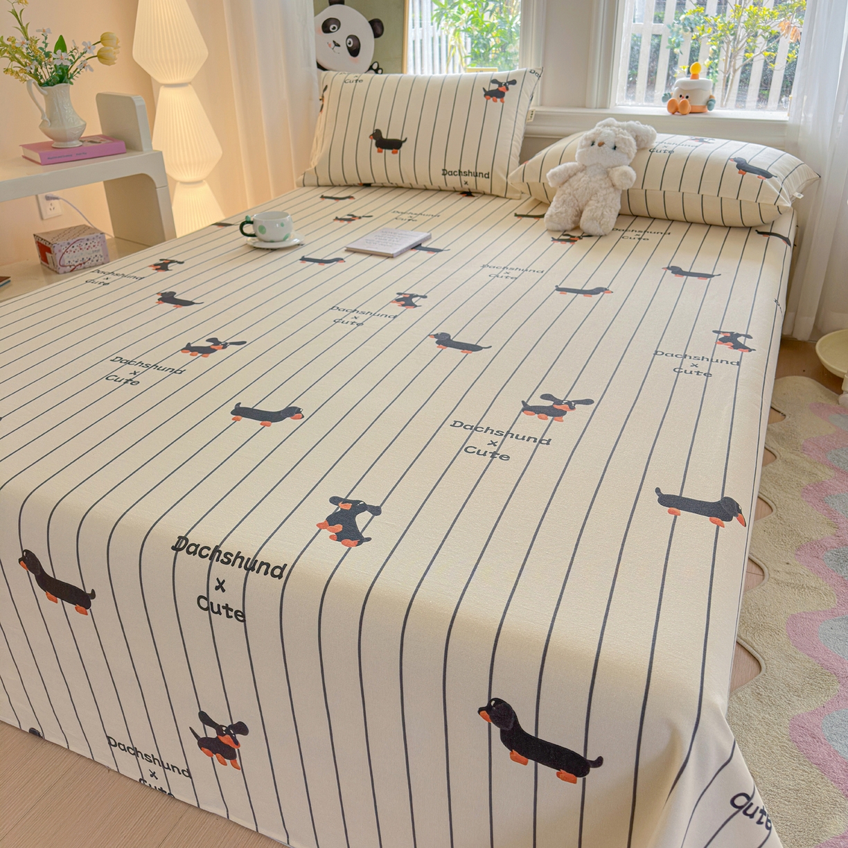 91家纺网 家纺一手货源 找家纺 莱登卡奴 2026新款A类100%全棉纯棉老粗布单床单系列 腊肠犬