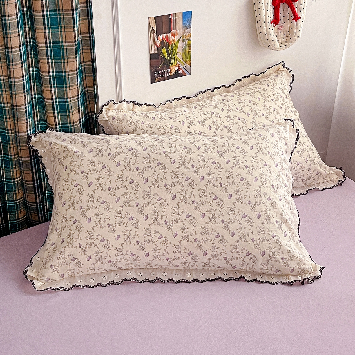 91家纺网 家纺一手货源 找家纺 金梦拉家纺 2026春夏新款古法水洗棉花边系列四件套 花边-紫藤花