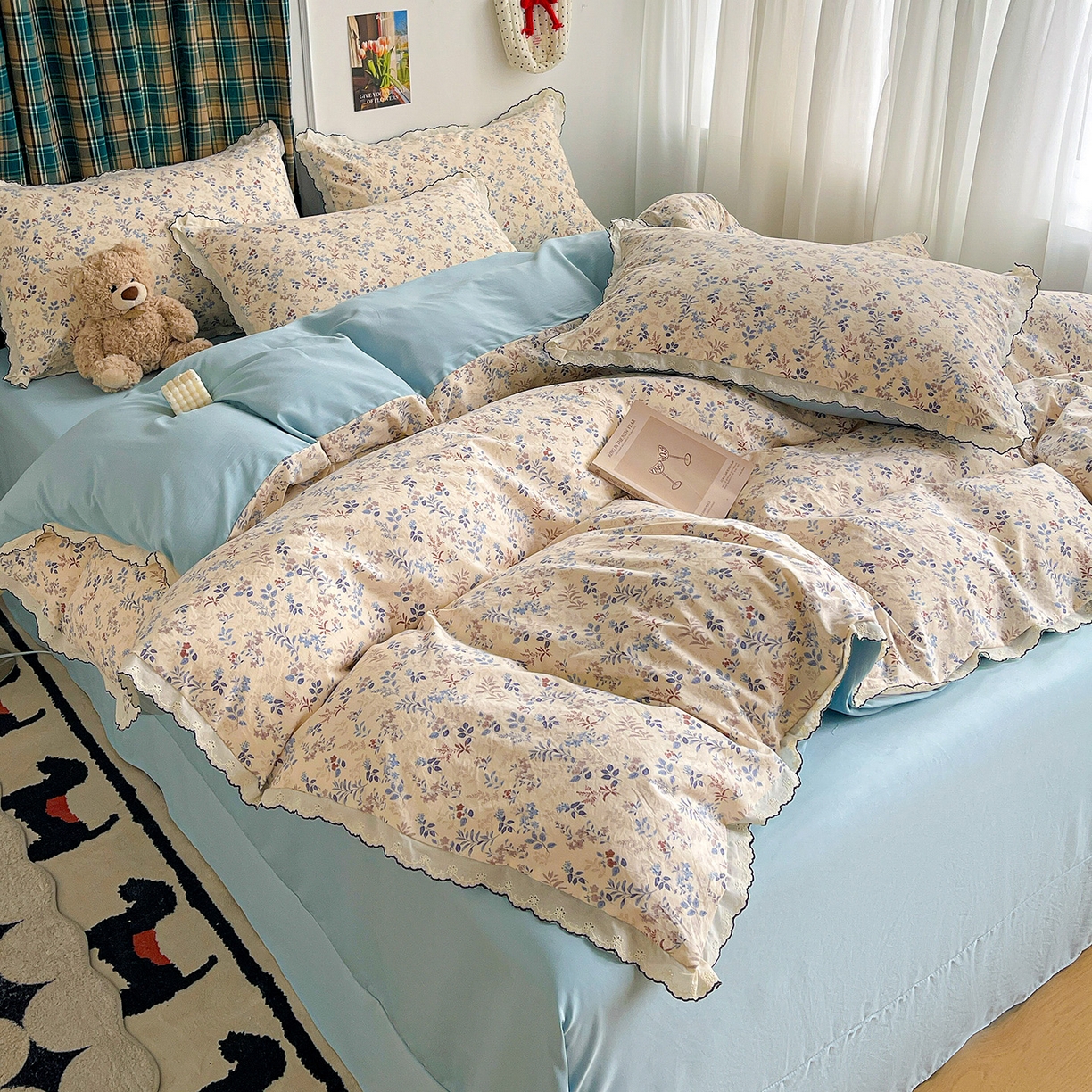 91家纺网 家纺一手货源 找家纺 金梦拉家纺 2026春夏新款古法水洗棉花边系列四件套 花边-兰茵