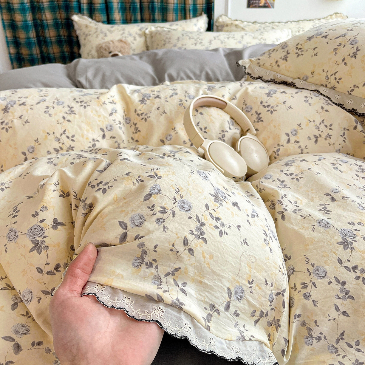 91家纺网 家纺一手货源 找家纺 金梦拉家纺 2026春夏新款古法水洗棉花边系列四件套 花边-恋栀