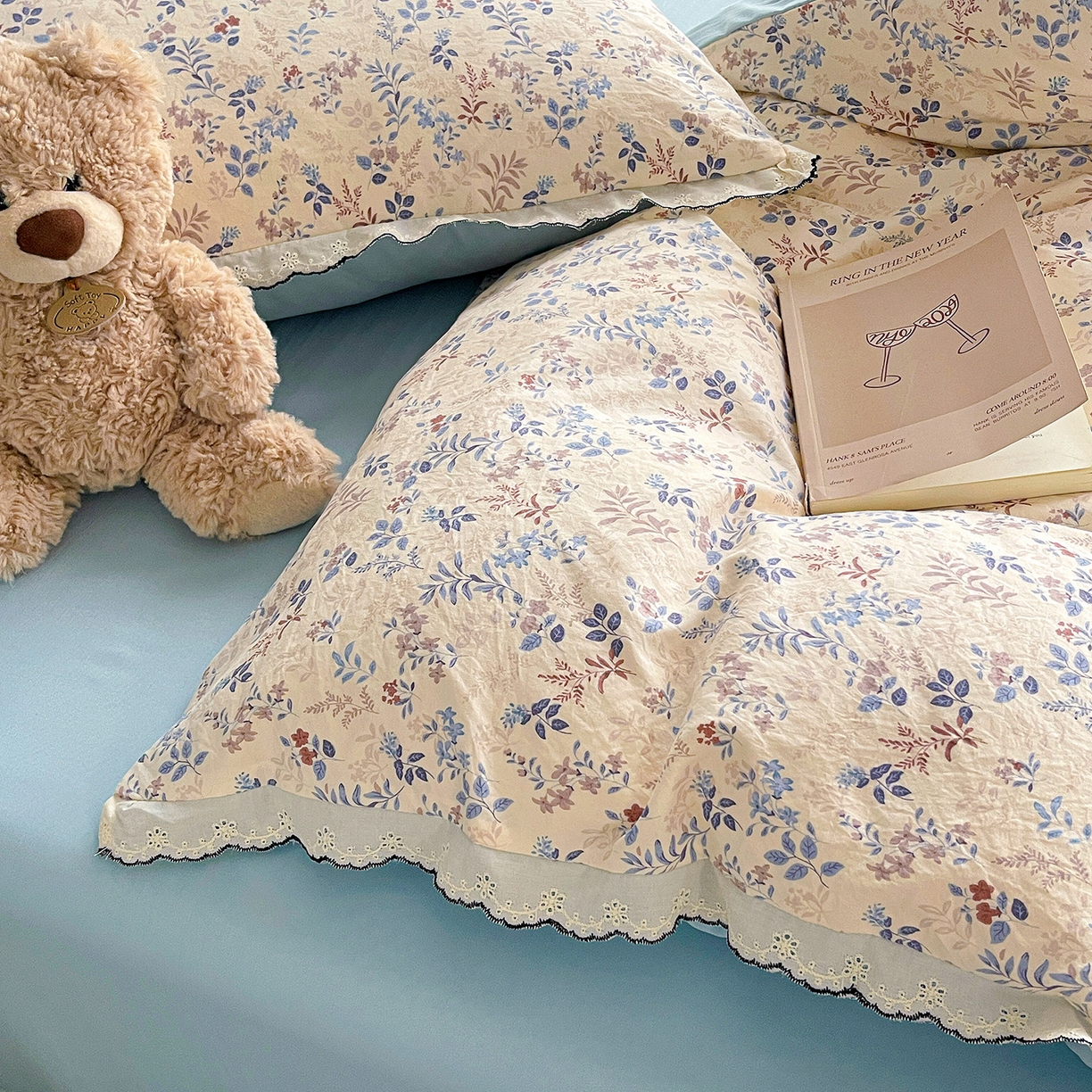 91家纺网 家纺一手货源 找家纺 金梦拉家纺 2026春夏新款古法水洗棉花边系列四件套 花边-兰茵