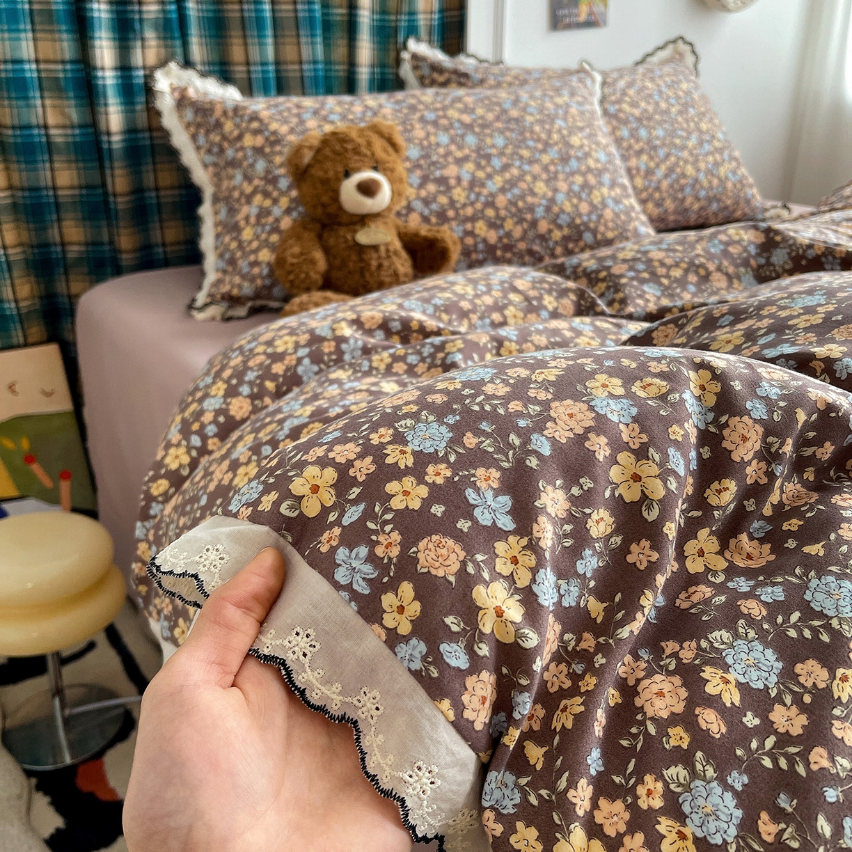 91家纺网 家纺一手货源 找家纺 金梦拉家纺 2026春夏新款古法水洗棉花边系列四件套 花边-一路繁花