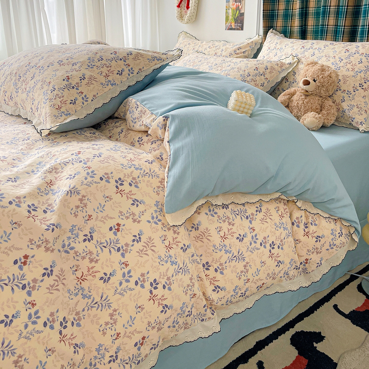 91家纺网 家纺一手货源 找家纺 金梦拉家纺 2026春夏新款古法水洗棉花边系列四件套 花边-兰茵