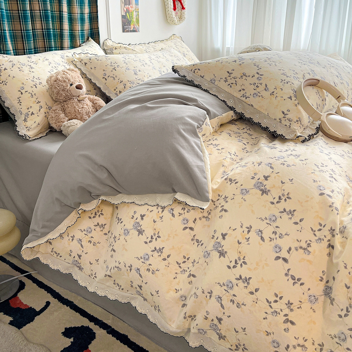 91家纺网 家纺一手货源 找家纺 金梦拉家纺 2026春夏新款古法水洗棉花边系列四件套 花边-恋栀