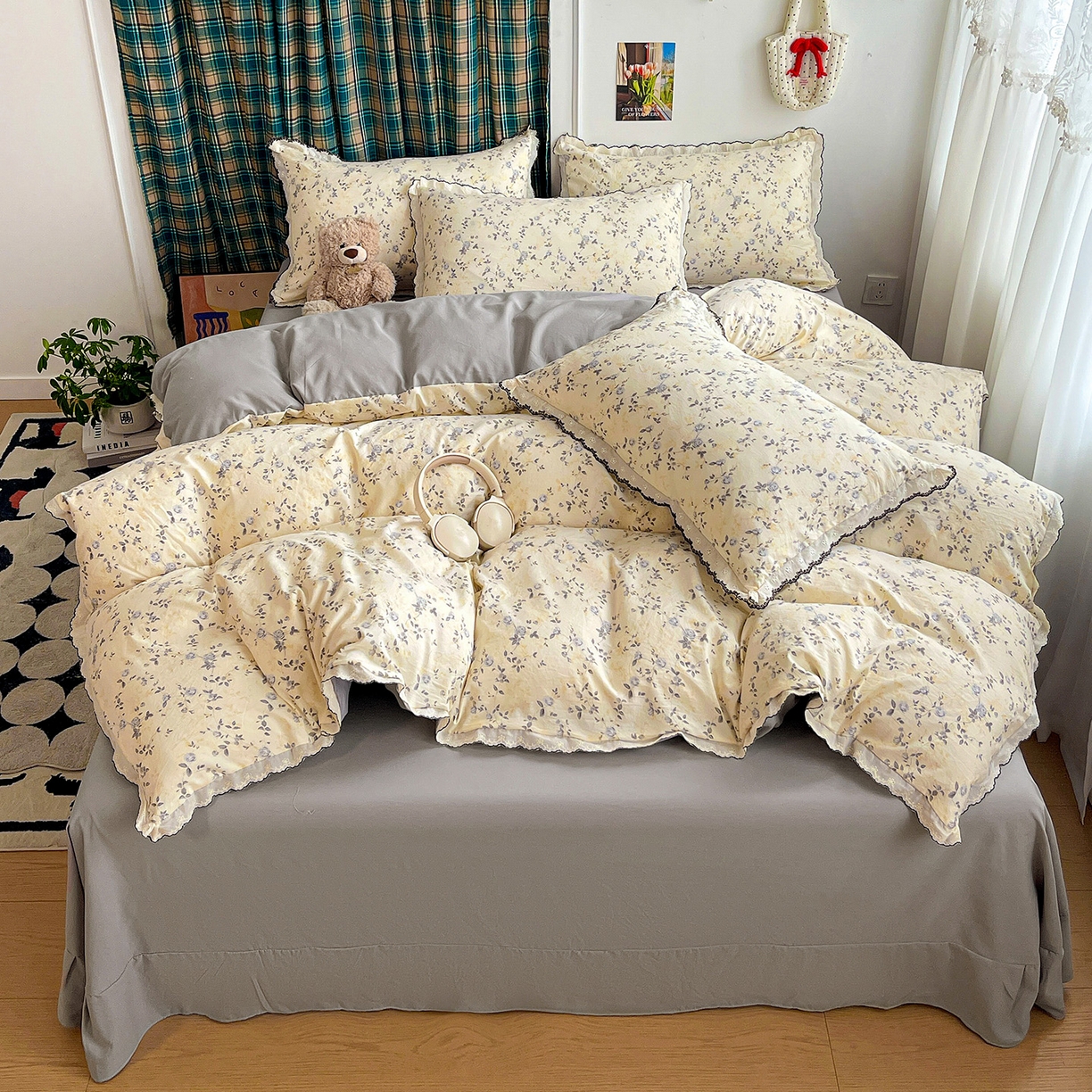 91家纺网 家纺一手货源 找家纺 金梦拉家纺 2026春夏新款古法水洗棉花边系列四件套 花边-恋栀