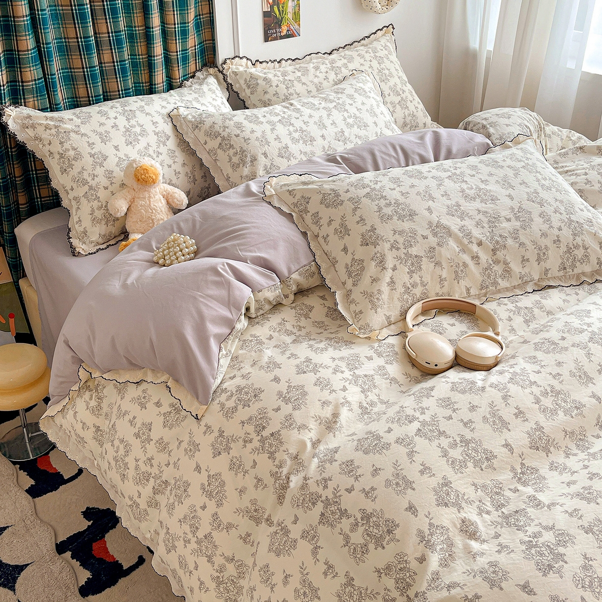 91家纺网 家纺一手货源 找家纺 金梦拉家纺 2026春夏新款古法水洗棉花边系列四件套 花边-素卉