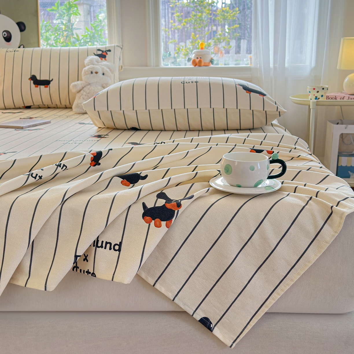 91家纺网 家纺一手货源 找家纺 莱登卡奴 2026新款A类100%全棉纯棉老粗布单床单系列 腊肠犬