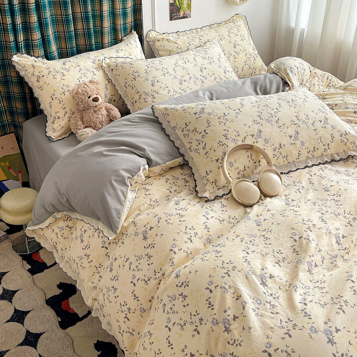 91家纺网 家纺一手货源 找家纺 金梦拉家纺 2026春夏新款古法水洗棉花边系列四件套 花边-恋栀