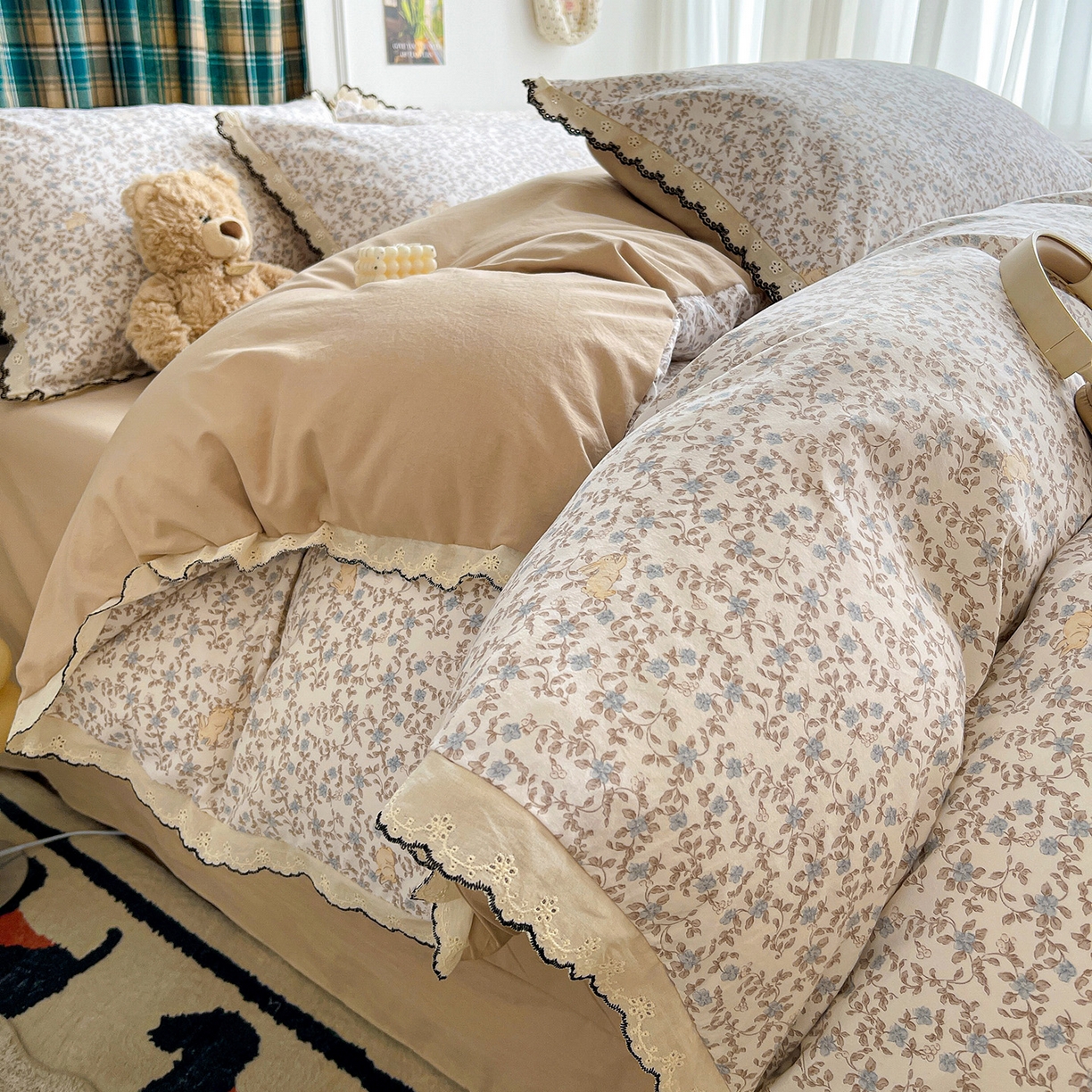 91家纺网 家纺一手货源 找家纺 金梦拉家纺 2026春夏新款古法水洗棉花边系列四件套 花边-锦瑟