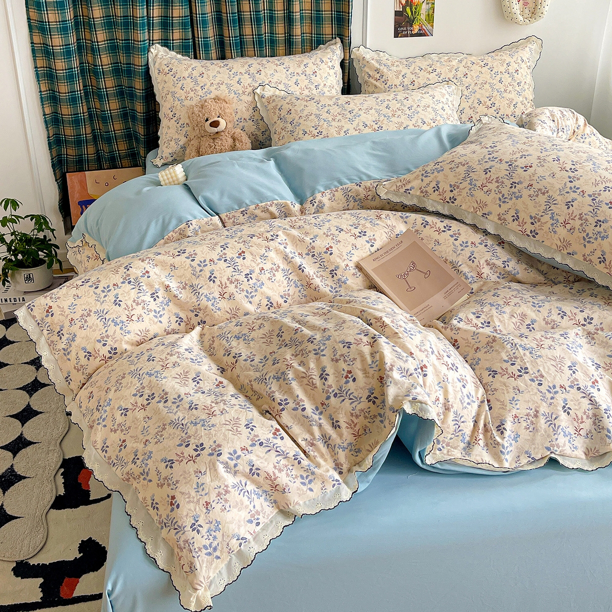 91家纺网 家纺一手货源 找家纺 金梦拉家纺 2026春夏新款古法水洗棉花边系列四件套 花边-兰茵