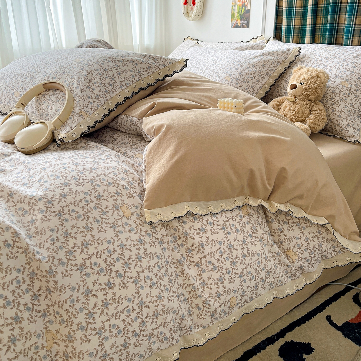 91家纺网 家纺一手货源 找家纺 金梦拉家纺 2026春夏新款古法水洗棉花边系列四件套 花边-锦瑟