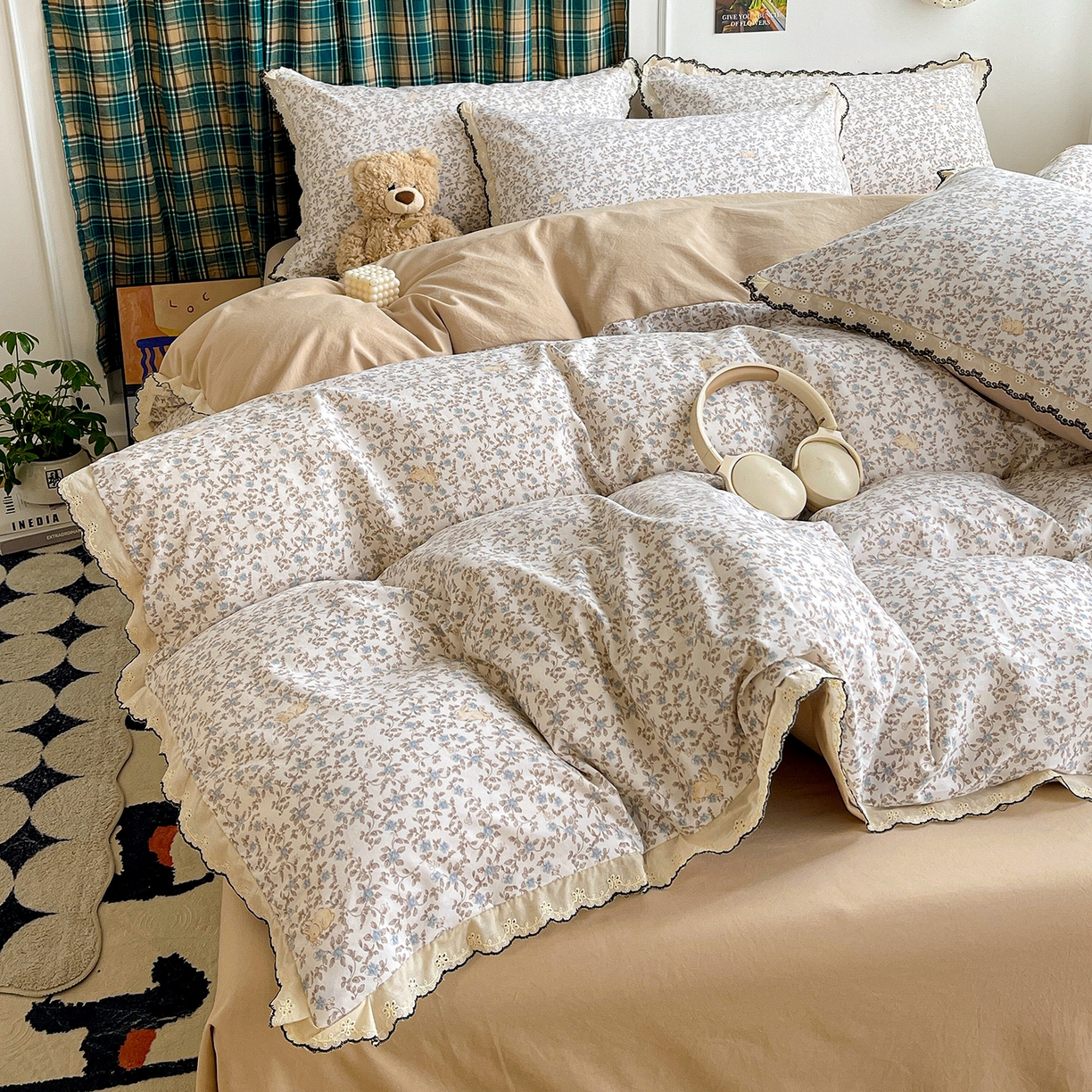 91家纺网 家纺一手货源 找家纺 金梦拉家纺 2026春夏新款古法水洗棉花边系列四件套 花边-锦瑟