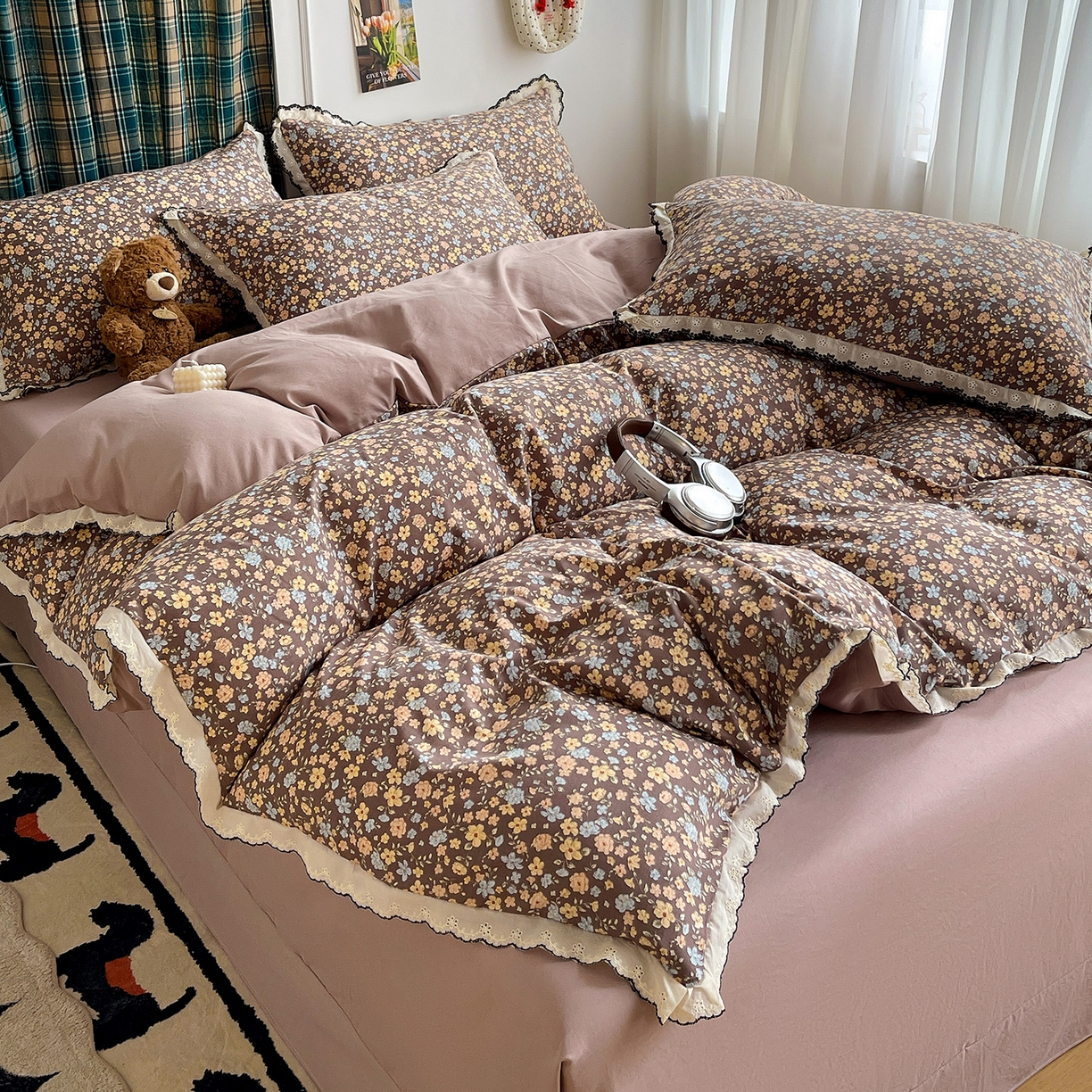 91家纺网 家纺一手货源 找家纺 金梦拉家纺 2026春夏新款古法水洗棉花边系列四件套 花边-一路繁花