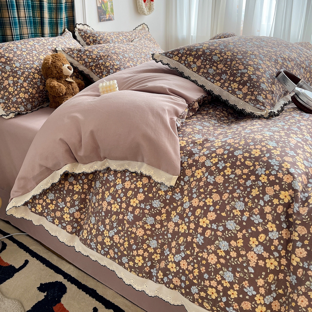 91家纺网 家纺一手货源 找家纺 金梦拉家纺 2026春夏新款古法水洗棉花边系列四件套 花边-一路繁花