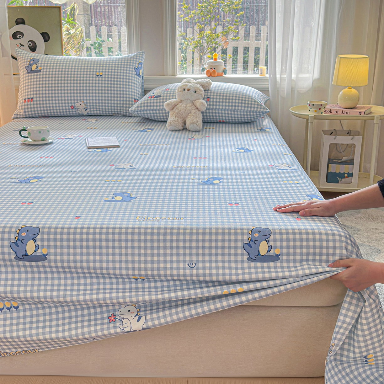 91家纺网 家纺一手货源 找家纺 莱登卡奴 2026新款A类100%全棉纯棉老粗布单床单系列 蓝恐龙