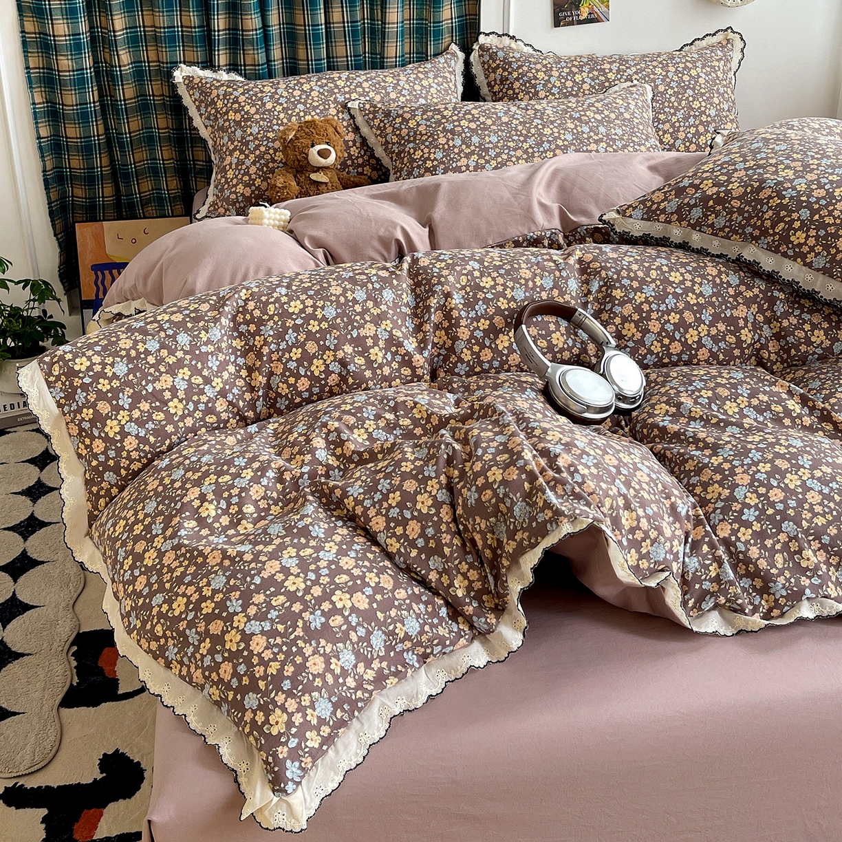 91家纺网 家纺一手货源 找家纺 金梦拉家纺 2026春夏新款古法水洗棉花边系列四件套 花边-一路繁花