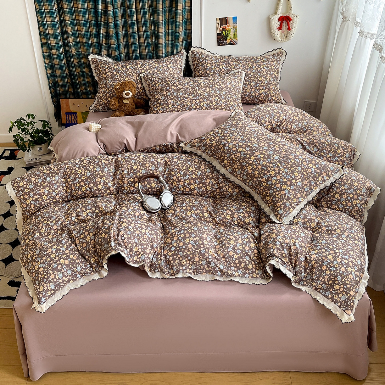 91家纺网 家纺一手货源 找家纺 金梦拉家纺 2026春夏新款古法水洗棉花边系列四件套 花边-一路繁花