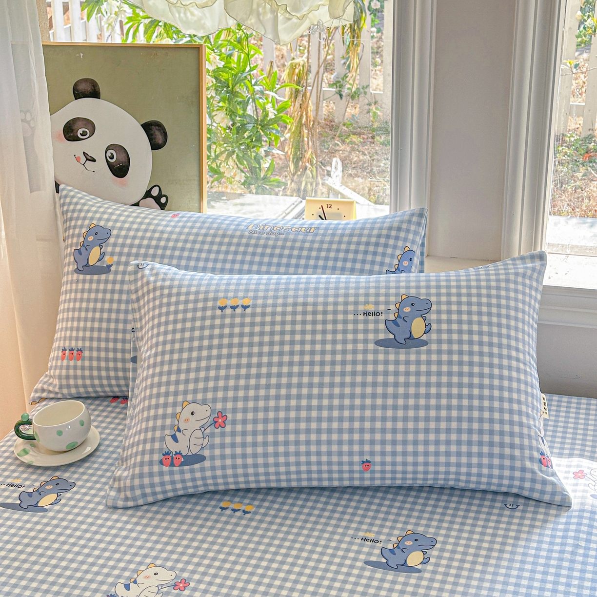 91家纺网 家纺一手货源 找家纺 莱登卡奴 2026新款A类100%全棉纯棉老粗布单床单系列 蓝恐龙