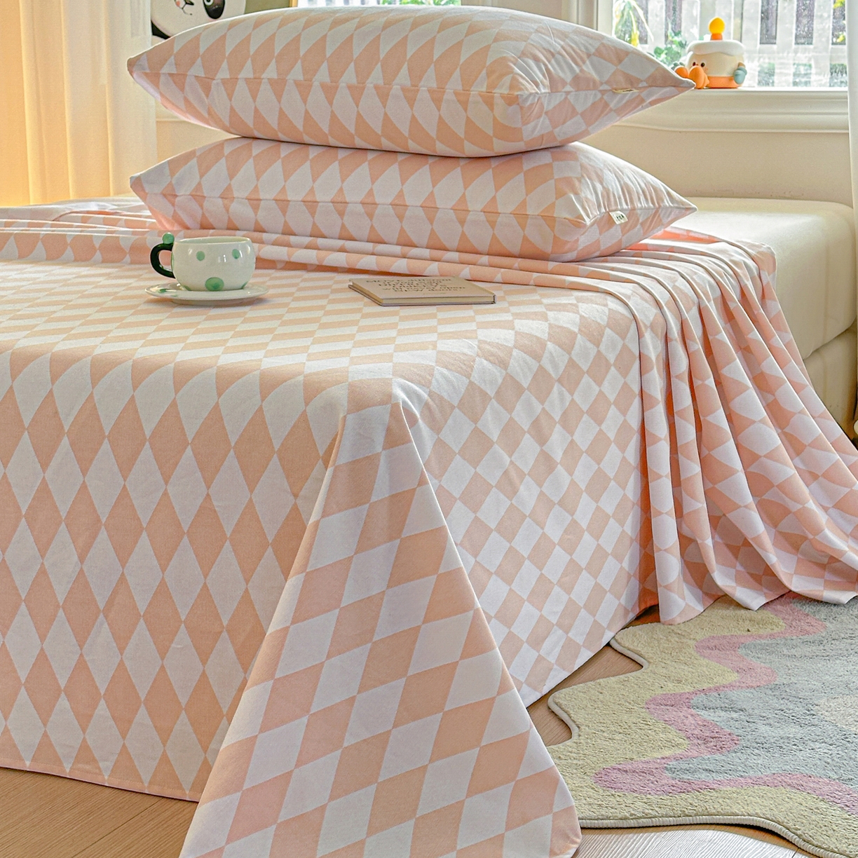 91家纺网 家纺一手货源 找家纺 莱登卡奴 2026新款A类100%全棉纯棉老粗布单床单系列 菱格米