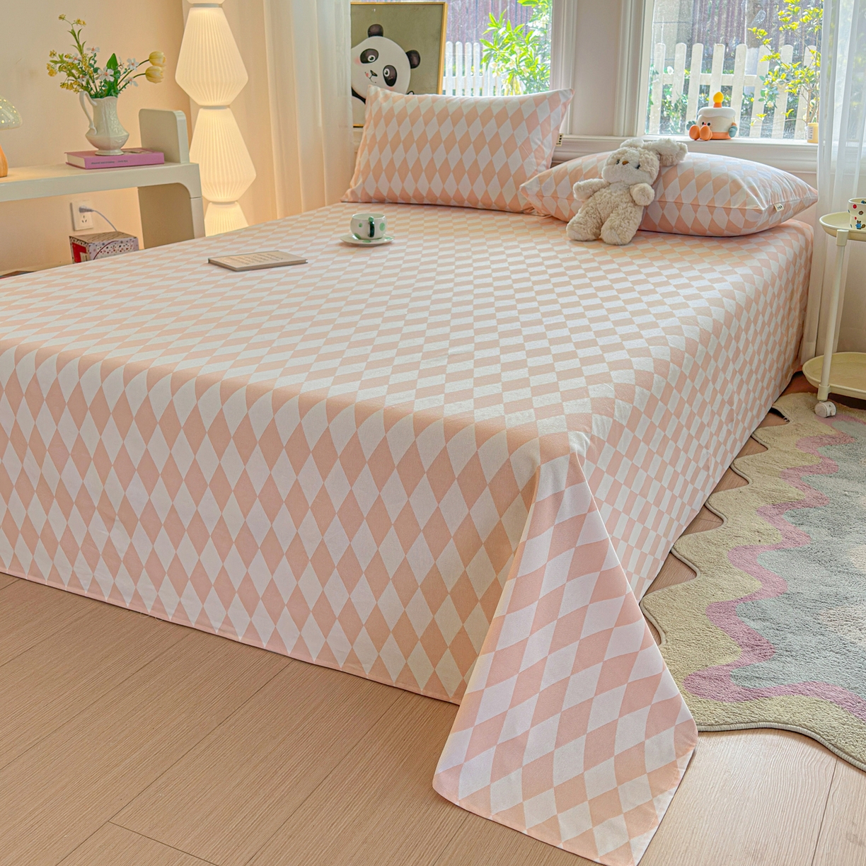 91家纺网 家纺一手货源 找家纺 莱登卡奴 2026新款A类100%全棉纯棉老粗布单床单系列 菱格米