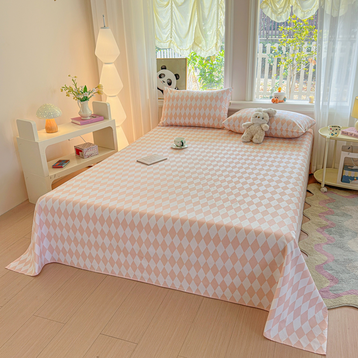 91家纺网 家纺一手货源 找家纺 莱登卡奴 2026新款A类100%全棉纯棉老粗布单床单系列 菱格米