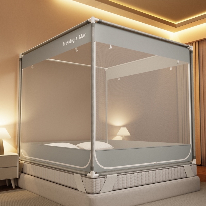 91家纺网 家纺一手货源 找家纺 （总）友承家纺 2026新款方顶坐床蚊帐防摔蚊帐家用卧室免安装儿童婴儿防止掉床罩三开门加粗拉链加粗支架