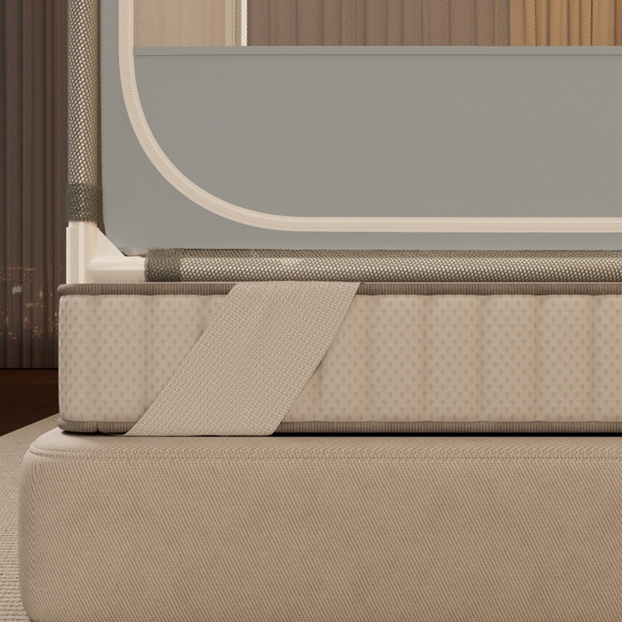 91家纺网 家纺一手货源 找家纺 （总）友承家纺 2026新款方顶坐床蚊帐防摔蚊帐家用卧室免安装儿童婴儿防止掉床罩三开门加粗拉链加粗支架